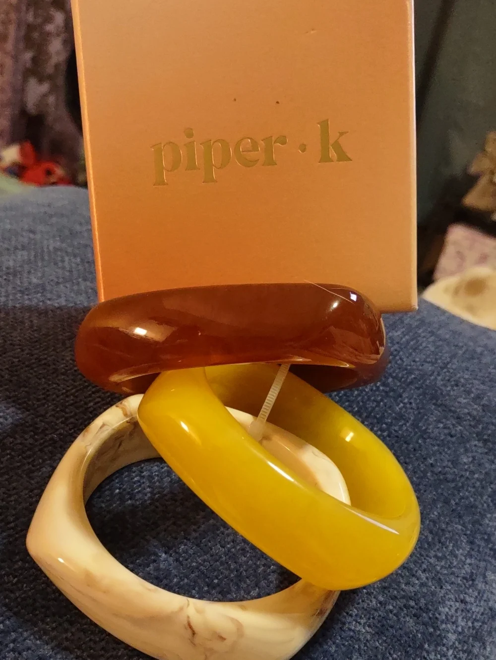 NWT Piper K Chunky Resin Bangle Bracelet Stack Set Earth Tones 3PC Boxed
